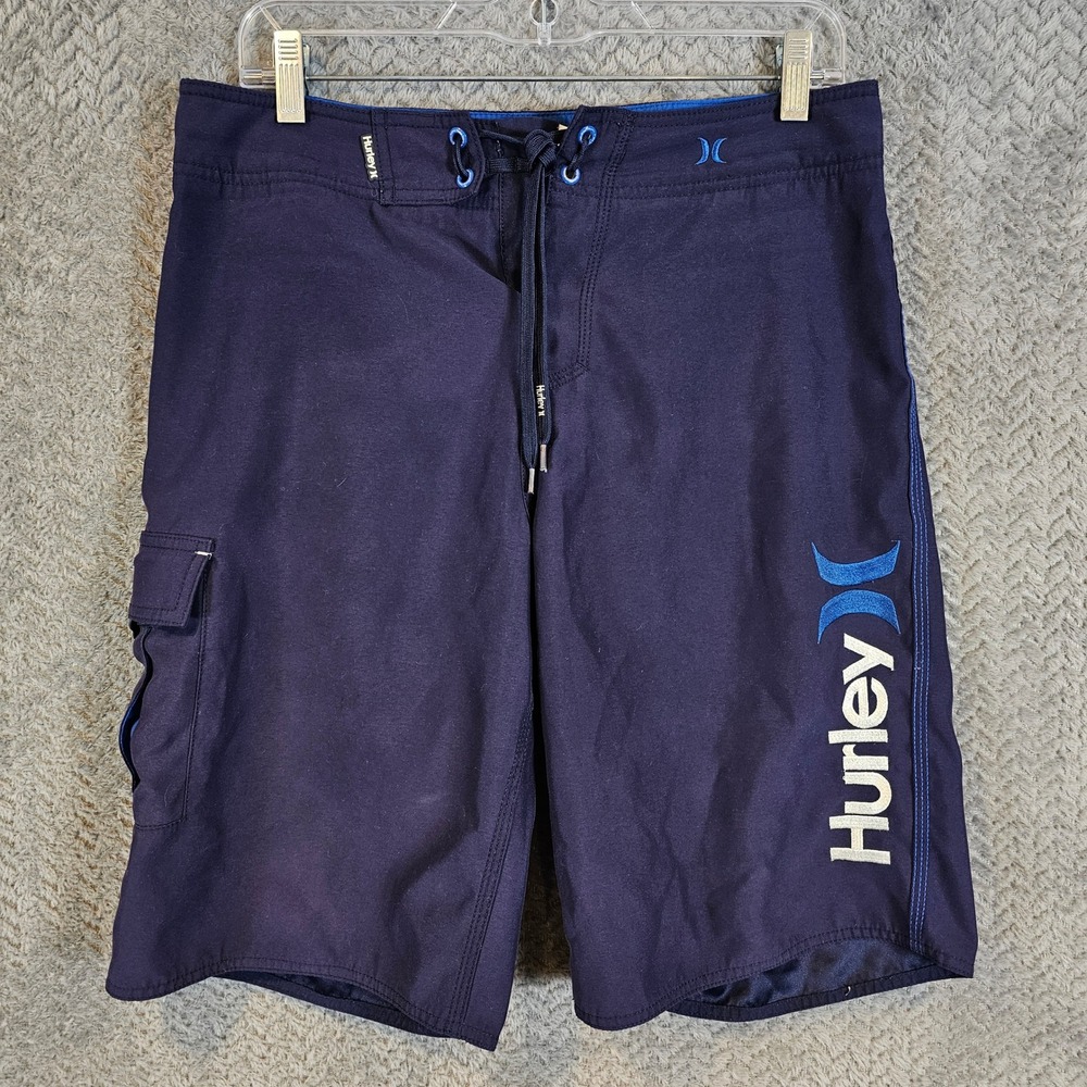 Hurley Mens Navy Blue Logo Cargo Board Shorts Swim Trunks Size 32 1057